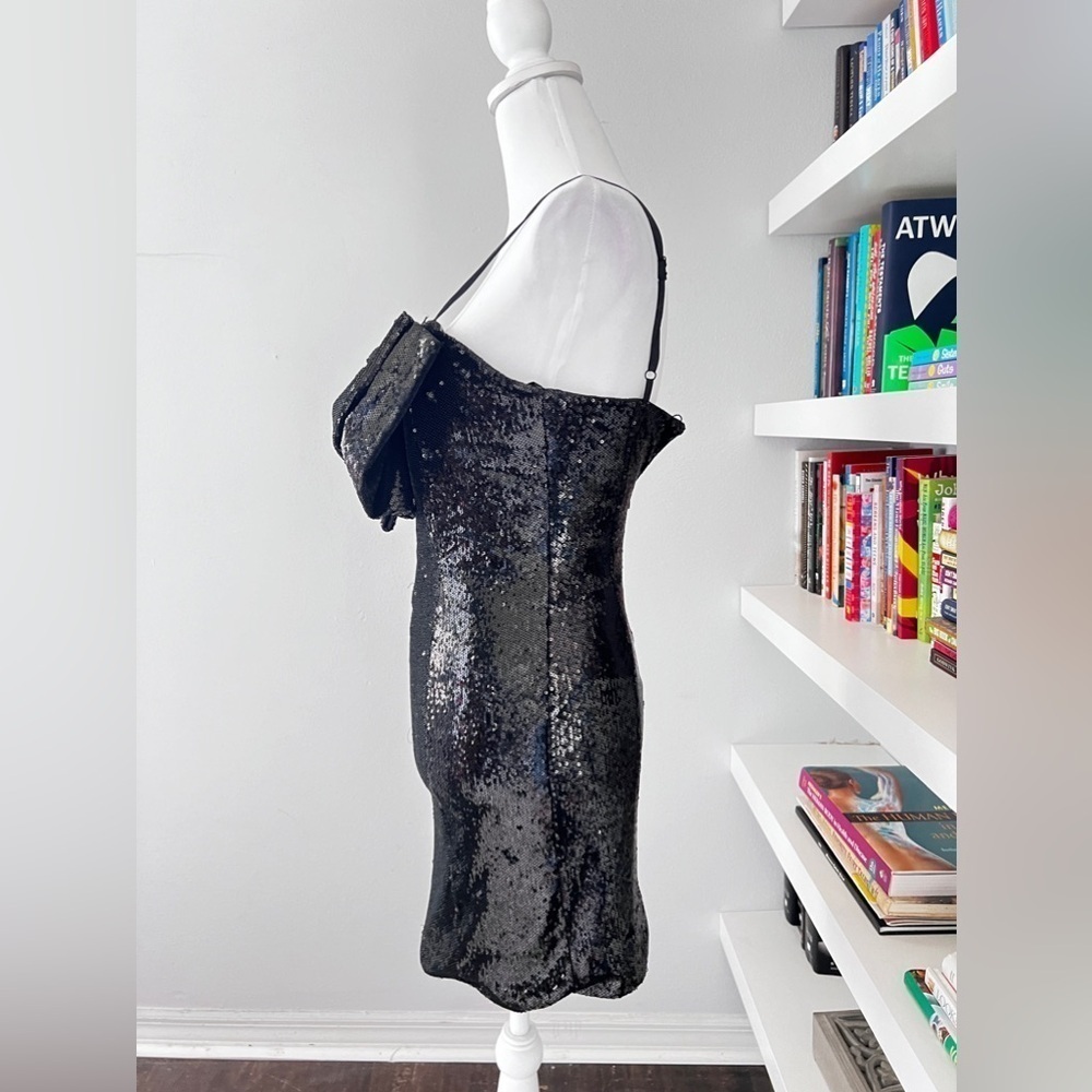 Torn by Ronny Kobo Black Sequin Bow Strapless Mini Dress size small - Picture 6 of 14